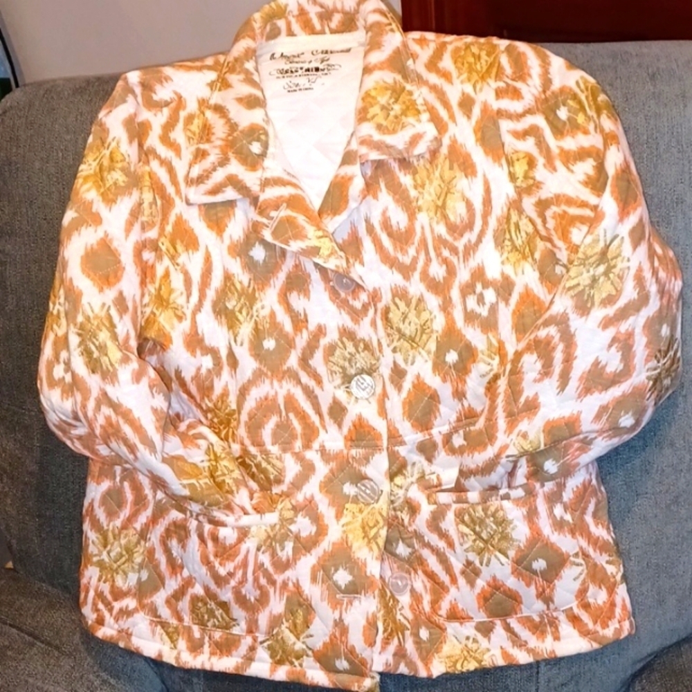 Onque Casuals Peach Brown Gold Metallic Quilted Jacket XL